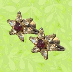 Vintage Clear Red Rhinestone Gold Earrings